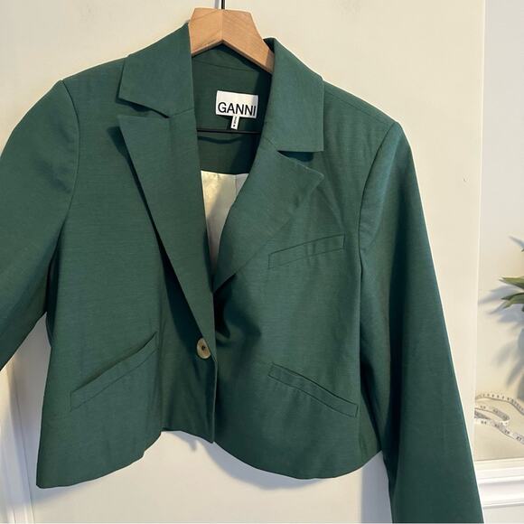 GANNI Green Cropped Blazer Jacket 34 Small - Picture 13 of 13